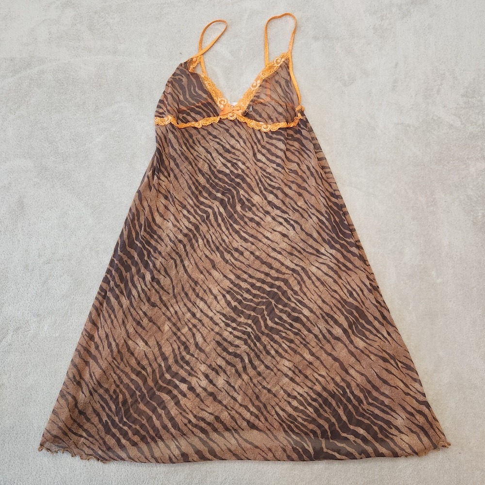 Cherry Pie Sheer Animal Print Slip Dress S/M Y2K Mesh Lingerie Nightie